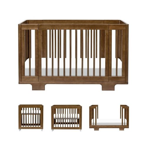 Babyletto Yuzu Convertible All-Stages® Bassinet, Midi, Full-Size Crib in Natural Walnut, Greenguard Gold Certified, Portable & Adjustable with Conversion Kits and Pads Included