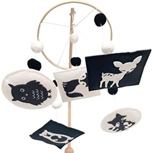 Vlokup Montessori Mobile, Black and White Woodland Baby Crib Mobile, Neutral Nursery Mobile Decoration for Pack N Play, for Baby Boy & Girl