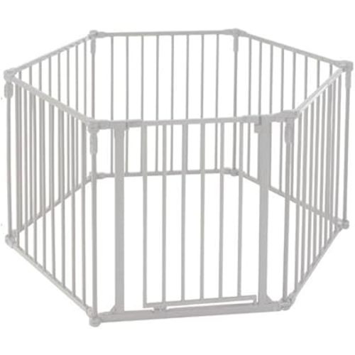 Toddleroo by North States 3 in 1 Metal Superyard 6 Panel Play Yard, Baby Gate, Playpen or Extra Wide Baby Fence, 151" Wide. Wall Mount Kit Included. 10 sq ft play yard (30" tall, Taupe)
