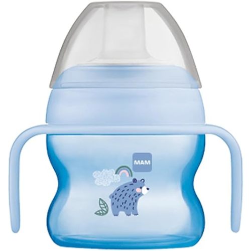 MAM Starter Cup (1 Count), MAM Sippy Cup, Drinking Cup with Extra-Soft Spill-Free Spout and Non-Slip Handles, for Boys 4+ Months, Five Ounces, Blue
