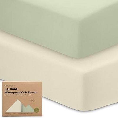 2-Pack Waterproof Crib Sheets Neutral - Bamboo Viscose Fitted Crib Sheet, Waterproof Crib Mattress Protector, Crib Sheets for Boys, Girls, Baby Crib Mattress Sheet, Toddler Bed Sheets (Sage)