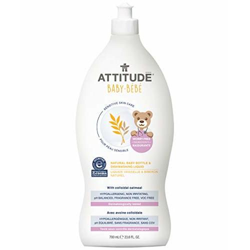 Attitude Sensitive Skin, Hypoallergenic Baby Bottle & Dishwashing Liquid, Fragrance Free, 23.6 Fluid Ounce (60318)