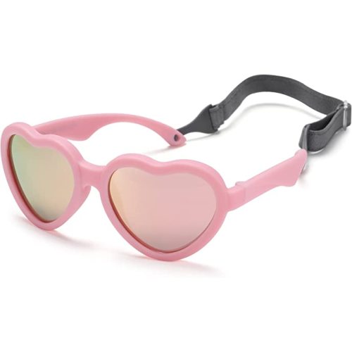 Flexible Heart Shaped Baby Polarized Sunglasses with Strap Adjustable Toddler & Infant Age 0-24 Months