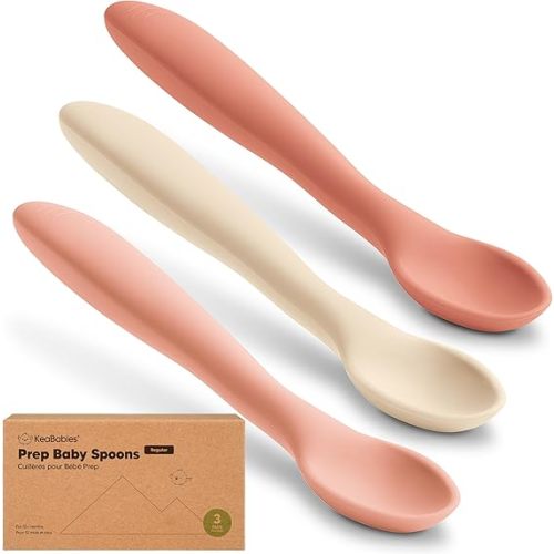 KeaBabies Silicone Baby Spoons, Self Feeding 6-12 months - 3-Pack Baby Weaning Eating Utensils, Toddler First Food Training Spoon, Infant, Kids Feeding Supplies Essential Set,Dishwasher-safe (Roseate)