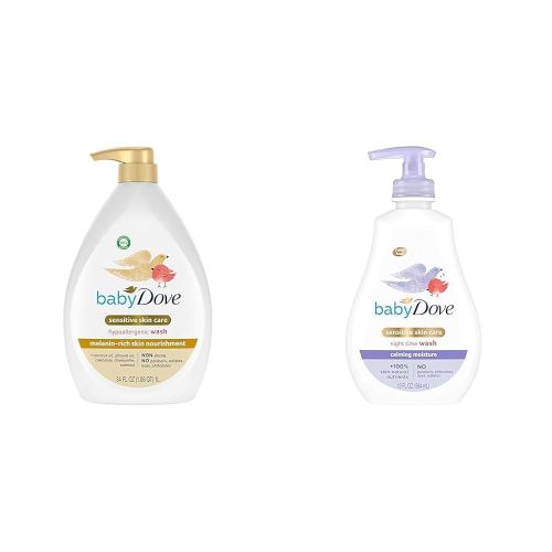 Baby Dove Sensitive Baby Wash Melanin-rich Skin Nourishment 34 oz & Calming Moisture Hypoallergenic 13 oz