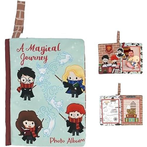 Kids Preferred Harry Potter Baby Photo Memory Album Crinkle Soft Sensory Book Holds 3 4"x6" Photos with Soft Fabric for Babies, 6.25x9 Inch