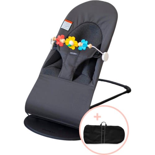 BabyBjörn Bouncer Bliss with Free Flying Friends Toy & Travel Bag, Dark Gray