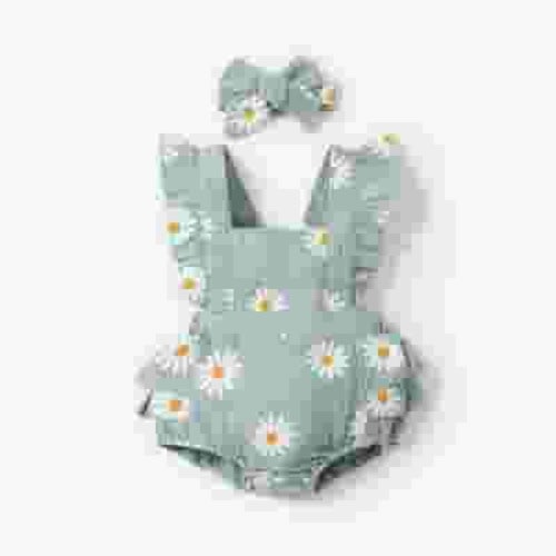 PatPat Newborn Baby Girl Clothes 100% Cotton Baby Romper Sleeveless Short Jumpsuit Summer Clothes Outfit Set, 6-9 Months
