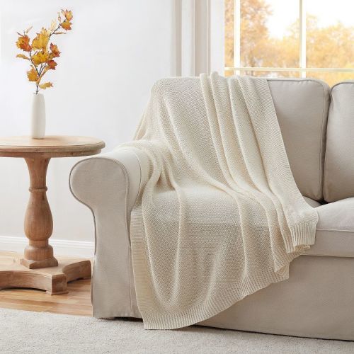 Kate Aurora Vermont Impressions Cable Knit Accent Throw Blanket - 50 In. W X 60 In. L - Ivory Beige