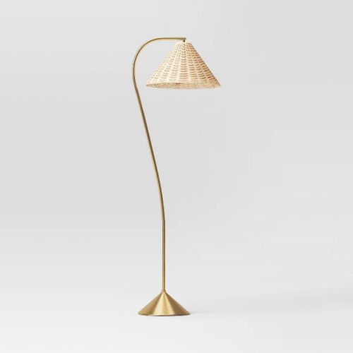 Gooseneck Floor Lamp with Natural Shade Brass - Threshold™: Adjustable, Rattan Shade, ETL Listed, Metal Base