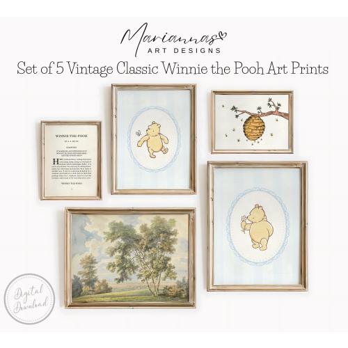 Winnie the Pooh Prints Classic Winnie the Pooh Print Vintage Pooh Nursery Decor Vintage Blue Nursery Baby Shower Gift PRINTABLE Wall Art