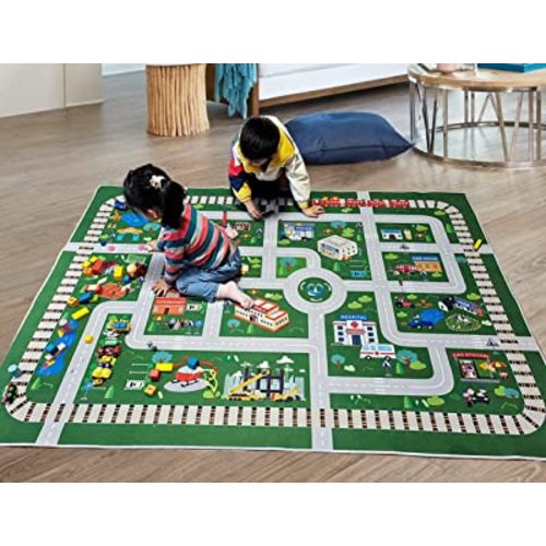 Kids Rug,Playroom Car Rug Play Mat,City Life Road Rug for Cars,Fun City Map for Track Toys,Carpet for Bedroom Boys (6'7"x4'7")