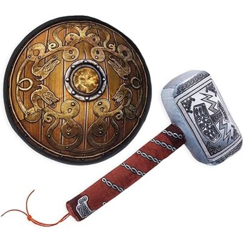 Little Vikings Hammer and Shield Playset - Safe Plush Soft Pretend Play Weapons - Gifts for Kids
