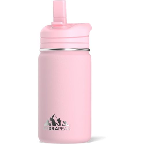 Hydrapeak Mini 14oz Kids Water Bottle with Straw Lid, Stainless Steel Double Wall Insulated Water Bottle for Kids | Leak-Proof and Spill-Proof Kids Water Bottle for School, 24 Hours Cold (Pink)