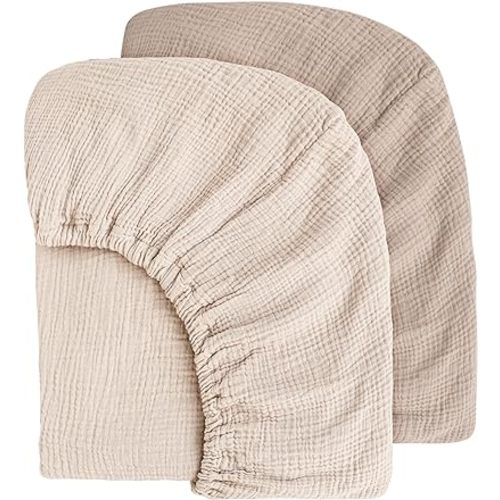 Muslin Crib Sheets for Baby Girls and Boys, Neutral Fitted Baby Bed Sheets for Standard Crib & Toddler Mattress - Soft and Breathable - 52"x28" (Ash & Ivory)