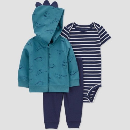 Carter's Just One You® Baby Boys' Striped Dino Top & Bottom Set - Teal Blue, Size: 3M