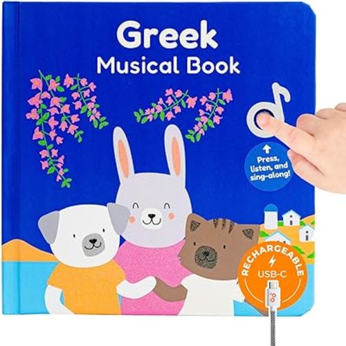 Cali's Books Greek Nursery Rhymes - Bilingual Children's Books, USB C Rechargeable, Interactive Musical Book for Baby, Toddlers, Bilingual Baby Books, Greek for Kids
