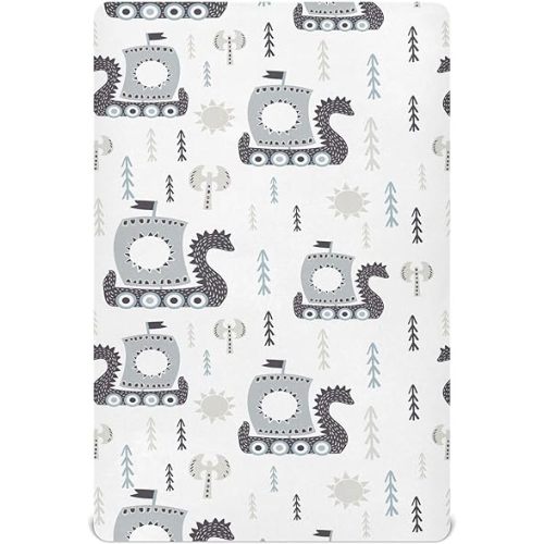 Qilmy Viking Ships Fitted Crib Sheet for Girls and Boys, Soft Breathable Baby Crib Sheets for Standard Crib & Toddler Bed Mattress 28 x 52 in