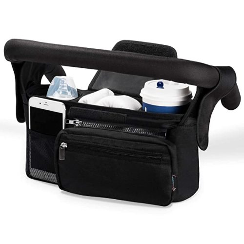 Momcozy Universal Stroller Organizer with Insulated Cup Holder Detachable Phone Bag & Shoulder Strap - Black