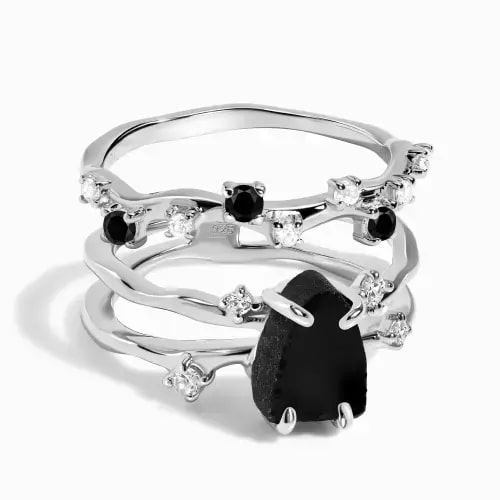 Black Obsidian Flow Ring & Black Onyx Stardust Band – Moon Magic