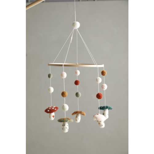 Felt Mushroom Mobile – Handmade Wool Felt Baby Mobile, Woodland Nursery Decor, Montessori Crib Mobile, Neutral Nursery Hanging