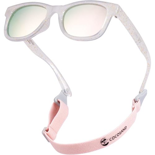 COCOSAND Flexible Polarized Baby Sunglasses with Strap UV Protection for Toddler Infant Newborn Girl Boy Age 0-24 Months, Glitter White with Barbie Pink Lens