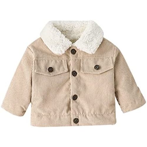 Noubeau Baby Boys Girls Corduroy Jacket Kids Toddler Sherpa Lined Top Lapel Button Down Thicked Warm Coat Winter Outerwear