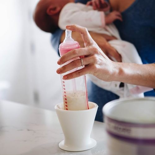 baby bottle and silicone pump holder - prepare baby bottles with one hand and prevent breast milk spills, White - Soft White - 1 Count (Pack of 1)