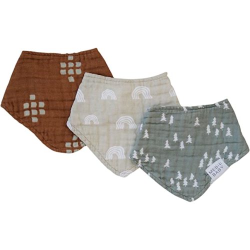 Mebie Baby Muslin Cotton Bib, 3 pack, Baby Bib Set for Burp, Spit Up, Drool, Bandana Bibs for Baby Boy or Baby Girl