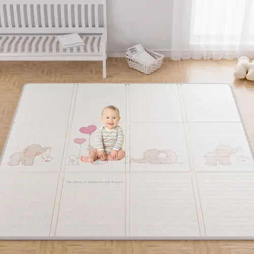 Tapete de juego para bebé, 59 x 59 pulgadas, plegable, para bebés y niños pequeños, impermeable y antideslizante, reversible, portátil, tapete de espuma para gatear para el suelo del bebé, tapete de