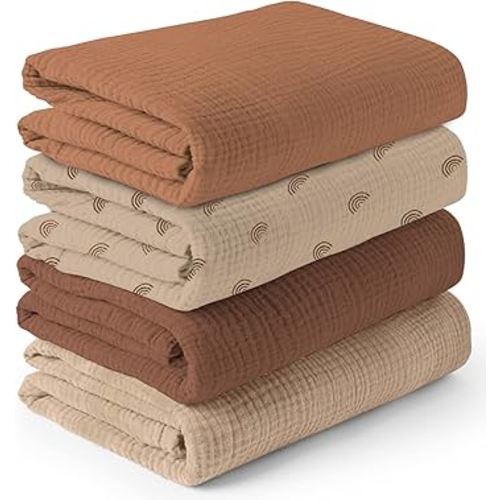 Muslin Swaddle Blankets - 4 Pack | Muslin Baby Blanket for Newborn Boy/Girl | Soft&Breathable Receiving Blankets | Newborn Swaddle Blanket (47" x 47")| Baby Essentials,Registry & Gift- Desert Dreams