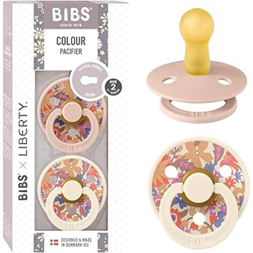 BIBS Colour Liberty Soother 2-Pack, BPA Free Dummy Pacifier, Round Nipple. Natural Rubber Latex, Made in Denmark, Size 2 (6-18 Months), June Blossom Blush Mix