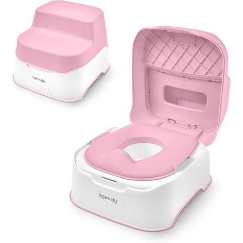 Ingenuity Prepare to Potty 3-in-1 System - Potty, Topper, Step Stool, Easy Setup, Pink, for Ages 18 Months+