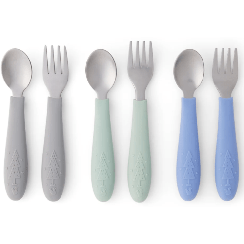 Babies/Toddler Stainless Steel Spoons + Forks with Silicone Handle