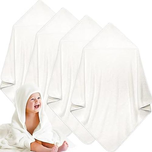 Reginary 4 Pack Baby Hooded Towels Coral Fleece Baby Bath Towels 30 x 30 Inch Soft Absorbent Hooded Bath Blanket for Newborn Toddler Infant Boy Girl Shower Gift Supplies (White)