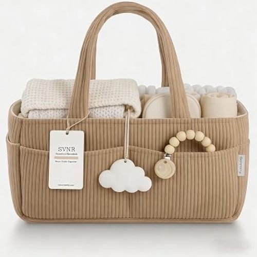 SVNR Baby Diaper Caddy Organizer - 14x9x7 Inch Corduroy, Brown