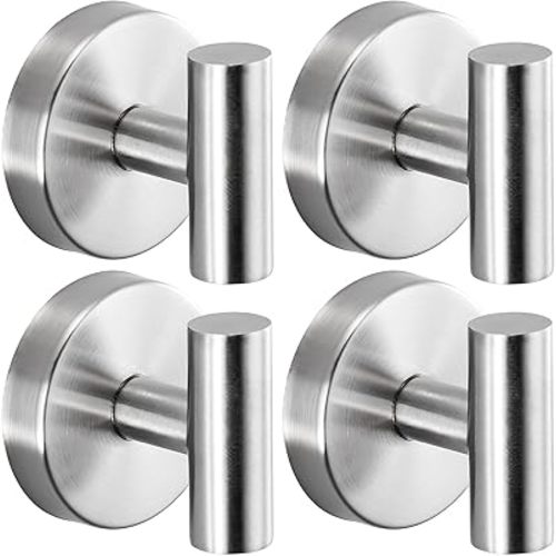 Suction Cup Hooks for Shower - Bathroom Reusable Hooks for Towels, Robes & Loofah - No-Drill Mounting on Kitchen,Walls,Metal,Glass,Mirrors,Tile & Smooth Non-Porous Surfaces (4, Brushed Nickel)