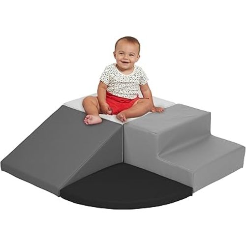 SoftScape Toddler Playtime Corner Climber, Indoor Active Play Structure for Toddlers and Kids, Safe Soft Foam for Crawling and Sliding (4-Piece Set) - Gray/Light Gray, 11619-GYLG