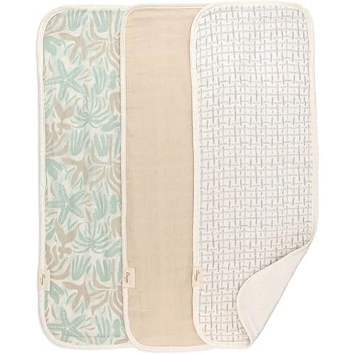 Crane Baby Muslin Baby Burp Cloths, Lightweight Absorbent Burp Cloth, Beach Life Starfish, Set of 3, 7” x 20”, Newborn Baby Essentials, Burp Cloths Baby Boy, Burp Cloths Baby Girl, Newborn Essentials