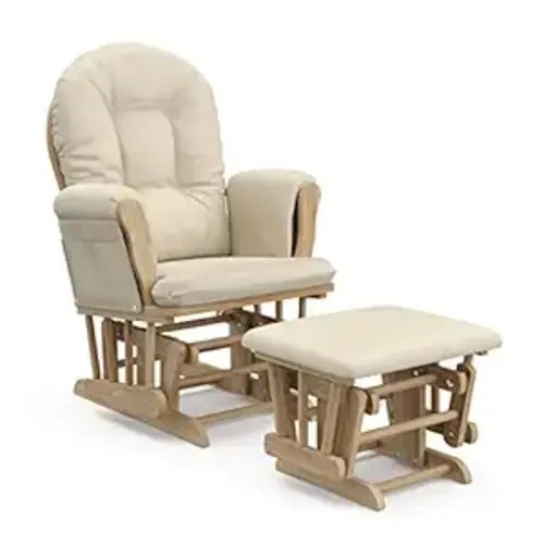 Storkcraft Premium Hoop Glider & Ottoman, Natural/Beige | GREENGUARD Gold Certified, Solid Wood Craftsmanship, Convenient Storage Pockets, Glider Rocking Chair for Nursery