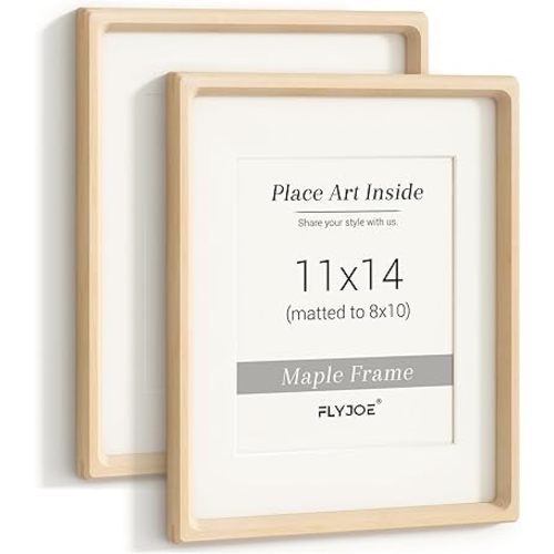 11x14 Picture Frame Set of 2, USA-Sourced Maple Wood Photo Frame with Tempered Glass, Handcrafted Rounded Corner 11 x 14 Wooden Frame Matted to 8x10 Photos