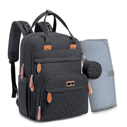 BabbleRoo Diaper Bag Backpack - Baby Essentials Travel Tote - Multi Function Waterproof Diaper Bag, Travel Essentials Baby Bag with Changing Pad, Stroller Straps & Pacifier Case - Unisex, Black