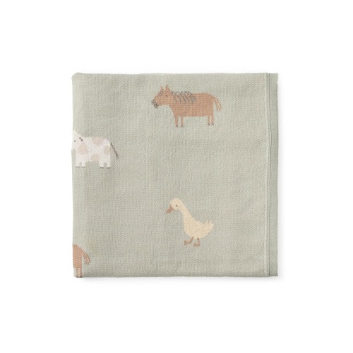 Elegant Baby On the Farm Cotton Knit Blanket, Sage