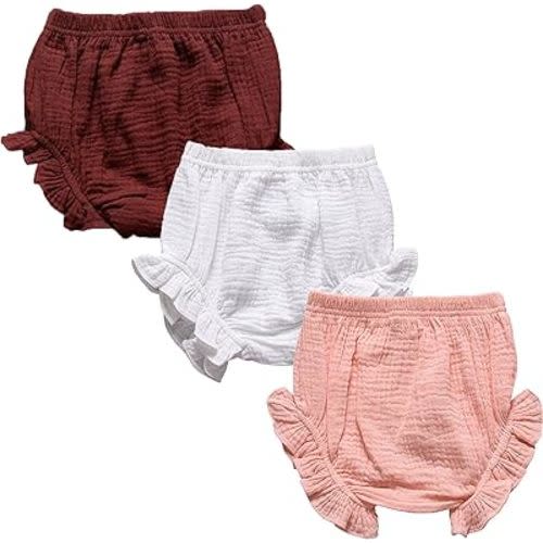 3PC Shorts Set Newborn Baby Girls Boys Pants Cotton Linen Blend Cute Floral Bloomers Triangle Shorts