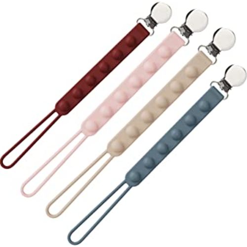 Viyuse One-Piece Paci Chain Pacifier Clip Silicone Pacifier Holder Teether Clip Soothers Binky Holder for Baby Pacifier Leashes&Cases Girls and Boy Birthday Christmas Shower Gift Grey 4pack