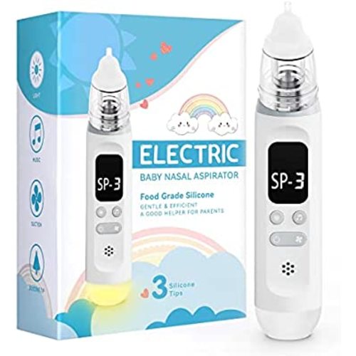 Nasal Aspirator for Baby, Electric Baby Nose Sucker with Adjustable 3 Levels Suction, Rechargeable Booger Sucker for Babies with 8 Light Modes and 3 Nursery Rhymes