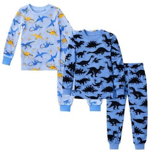 Kids and Toddlers Boys Blue Dinosaurs/Dark Dinosaurs 2 Pack Long Sleeve Pajama Sets Snug Fitted Ultra Soft