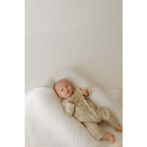 Long Sleeve Muslin Romper | Linen Grid
