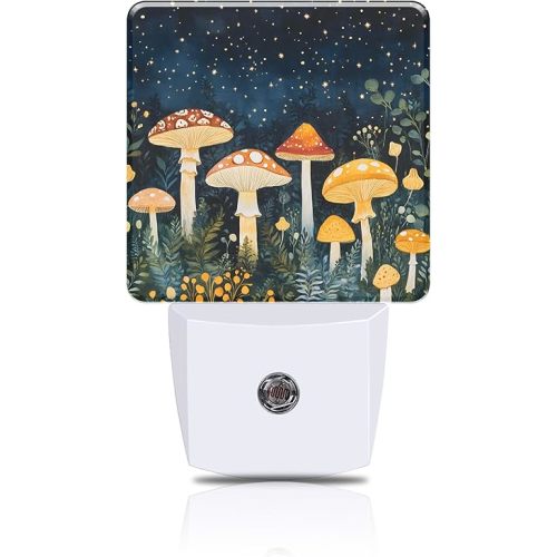 Mushroom in Fantasy Forest Night Light, Plug-in Nightlight with Dusk to Dawn Auto Sensor for Home Bedroom Hallway Kitchen 0.5W Sleep Friendly Led Lamp for Women Men