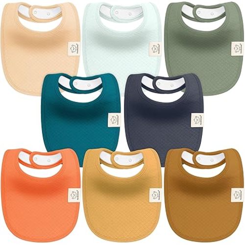 KeaBabies 8-Pack Organic Baby Bibs for Girls, Boys - Quilted Cotton Cloth Baby Drool Bibs for Drooling and Teething Toddler, Newborn, Infant, Soft & Super Absorbent (Eclipse)